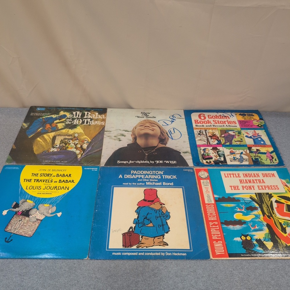 Vintage Childrens Vinyl Record Lot Paddington Babar Golden Books 6 LP Collection - Picture 1 of 5